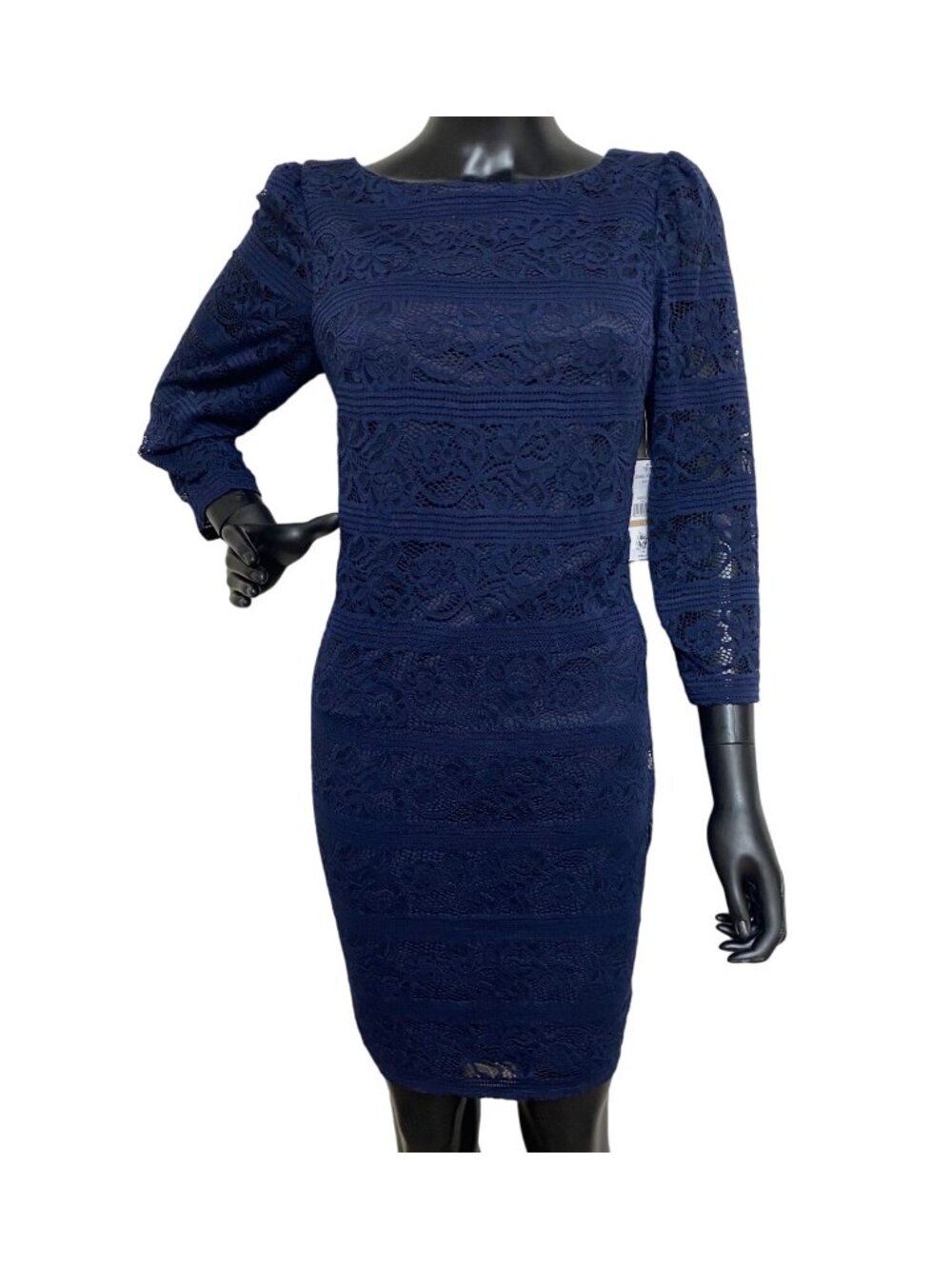 Jessica Howard Womens Round Neck Lace 3/4 Sleeves Shift Dress Navy Size 12 NWT